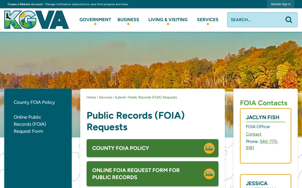 King George County public-records request page for Sheriff arrest records